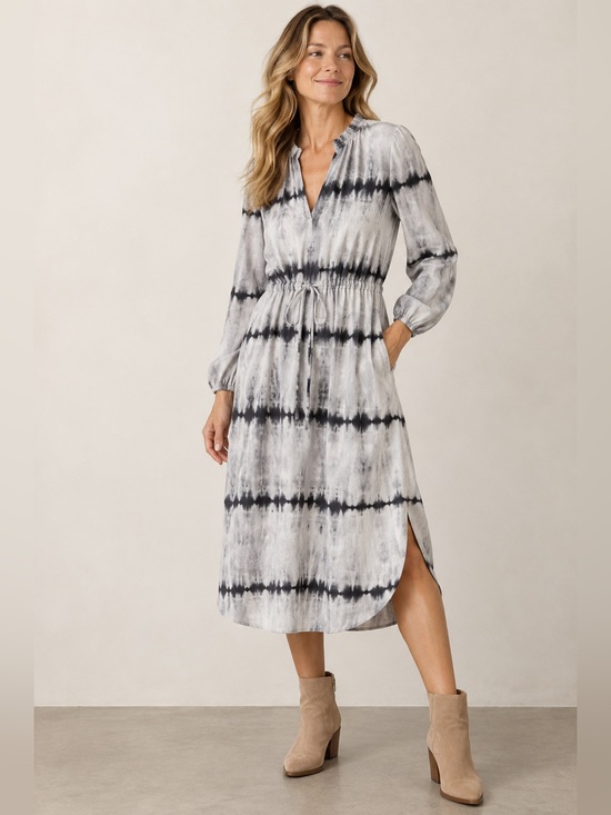 cloth & stone Dresses & Skirts - Cloth & Stone Anthropologie Midi Dress Grey Tie Dye Tencel XL Drawstring Ruffle